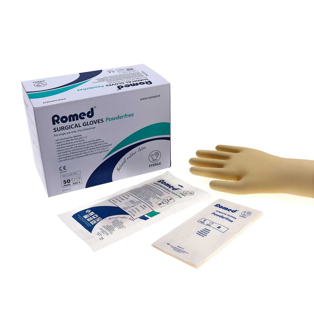 Kirurške sterilne rokavice ROMED, latex, brez pudra, 50 parov